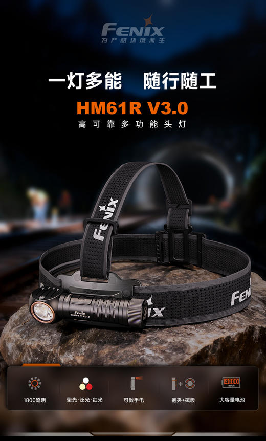 Fenix菲尼克斯HM61R V3.0头灯强光充电超亮18650电池长续航头戴工业灯 商品图1