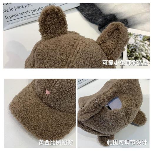 棒球帽子女秋冬季显脸小百搭保暖可爱羊羔毛绒兔子耳朵鸭舌帽 商品图1