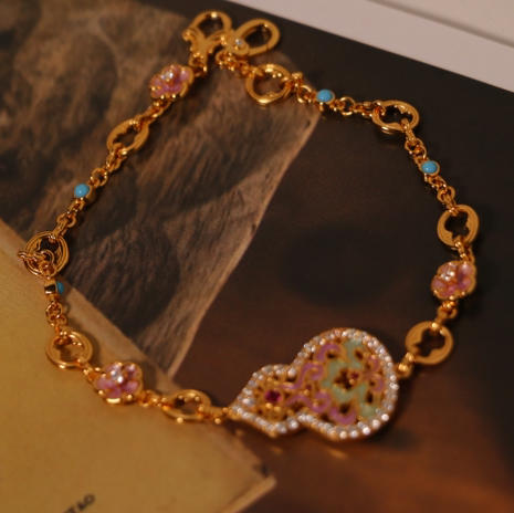 【甄珠贝】预售15天 珐琅AB面水沫玉 红刚玉 绿松 葫芦吊坠/手链套装 925纯银镀金，吊坠含编绳 商品图1