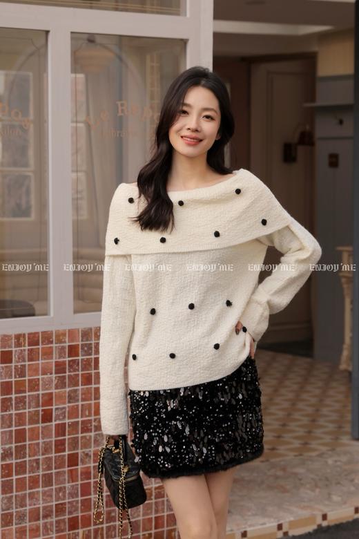 【门店同款】ENJOY冬季“暖冬软糖”波点奶糖一字肩毛衣 168899718 商品图4