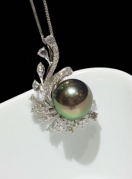 【私席真珠·新年盛宴】18K金镶钻黑珍珠吊坠，13-14mm珠 商品图1