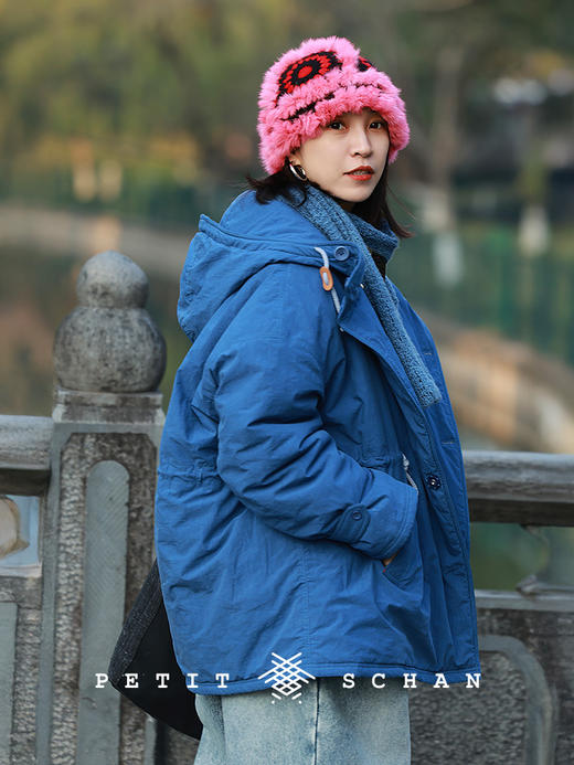 PETIT SCHAN小闪 CLO#1014 Big Blue 大蓝 棉连帽抽绳收腰填充绵羊毛棉服外套 商品图1