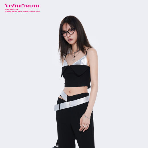 FTT FlyTheTruth律政佳人 甜酷辣妹PU皮吊带背心女夏季打底短上衣 商品图1