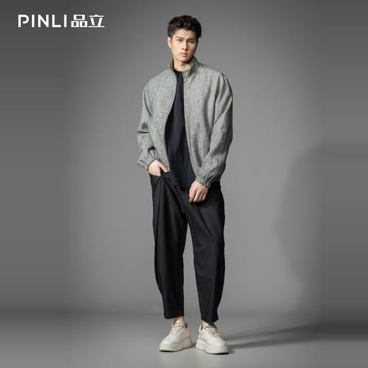 PINLI品立2026春季新款青年立领纯色亚麻梭织茄克外套上衣潮牌男GD262104008 商品图1