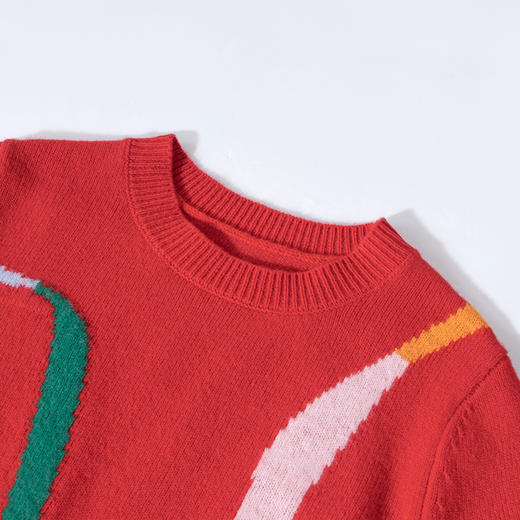 100%羊毛  新年幸运红色圆领羊毛毛衣 A-5751 商品图2