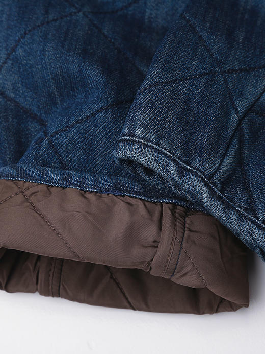 复古做旧水洗牛仔菱格绗缝夹棉外套 无领宽松廓形单排扣落肩袖休闲通勤保暖上衣 商品图4