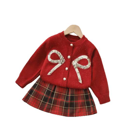 清清美日新年女童毛衣本命年红色秋冬款女宝宝套头衫新款半身亮片套装90-130★ 商品图4