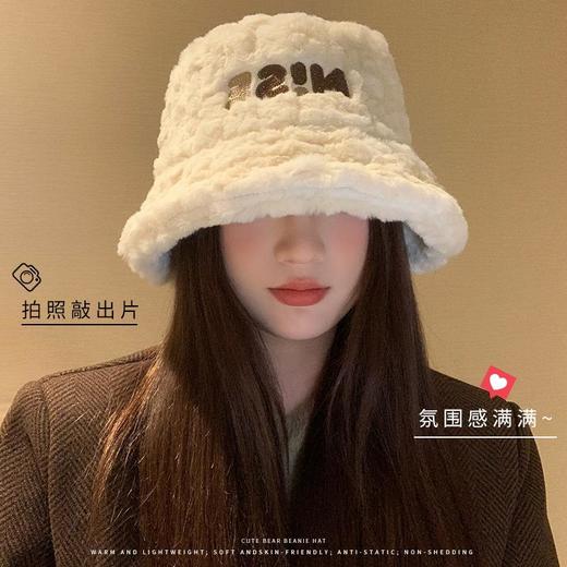 新款毛绒女帽秋冬百搭日系氛围感学生保暖防寒东北毛绒盆帽 商品图2