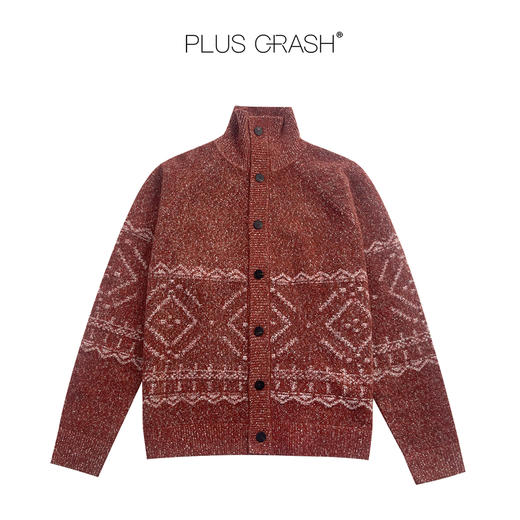 PLUS CRASH羊毛混纺费尔岛提花沙漏领毛衣开衫休闲复古男PC61SW12 商品图4