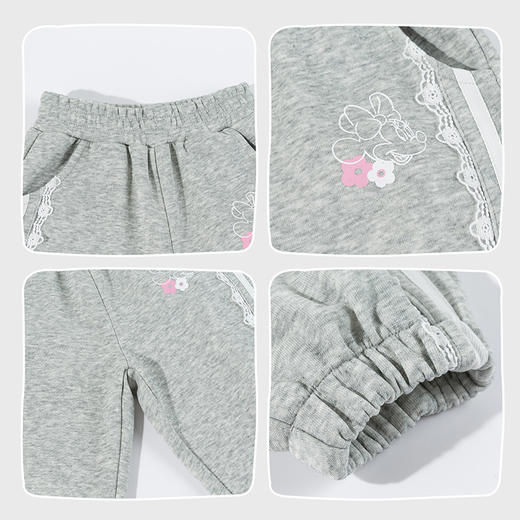 迪士尼（Disney）童装女童束脚长裤甜美休闲运动蕾丝花边束脚裤2026春季新款裤子ZD1FK013 商品图5