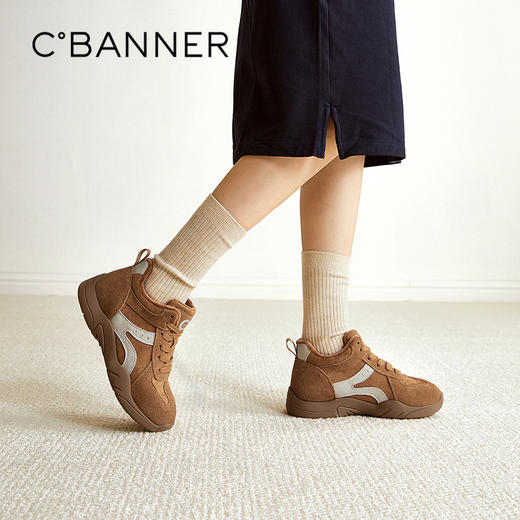 千百度复古加绒德训鞋女厚底增高保暖时尚运动休闲鞋A25601601 商品图0