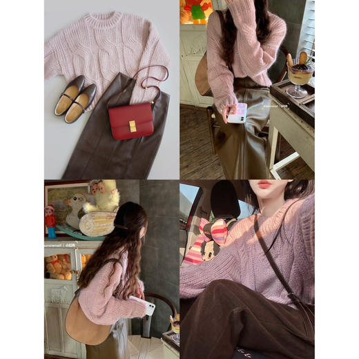 【烟雾粉麻花毛衣】温柔显白的云雾粉 软糯亲肤保暖 自上而下的绞花工艺 商品图2