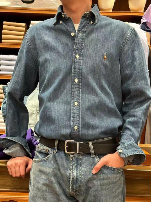 中性款合身刺绣牛仔长袖衬衫la 商品图3