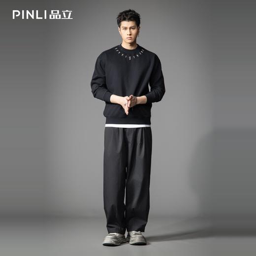 PINLI品立2026春季新款男士潮牌金属烫钻圆领落肩袖套头卫衣上衣BG262109002 商品图1