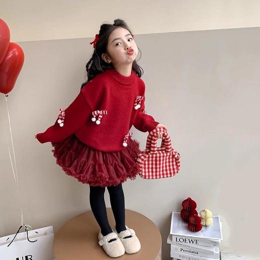 清清美日新年女童毛女童新年衣服红色毛衣冬装儿童针织衫洋气上衣新款喜庆过年服90-150★ 商品图0