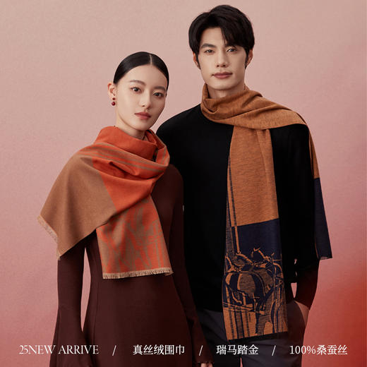 万事利 好事成双【瑞马踏金】礼盒两条装 蚕丝丝绒围巾保暖外搭送礼自用 商品图1