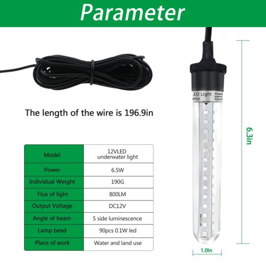 美国 LED水下诱鱼灯 水下潜水诱饵灯 6.5W 800流明 IP68防水 商品图4