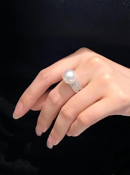 【私席真珠·新年盛宴】18K金镶钻澳白珍珠戒指，13-14mm  戒圈14 商品图2