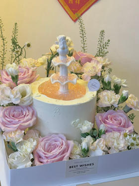 许愿池粉色鲜花蛋糕