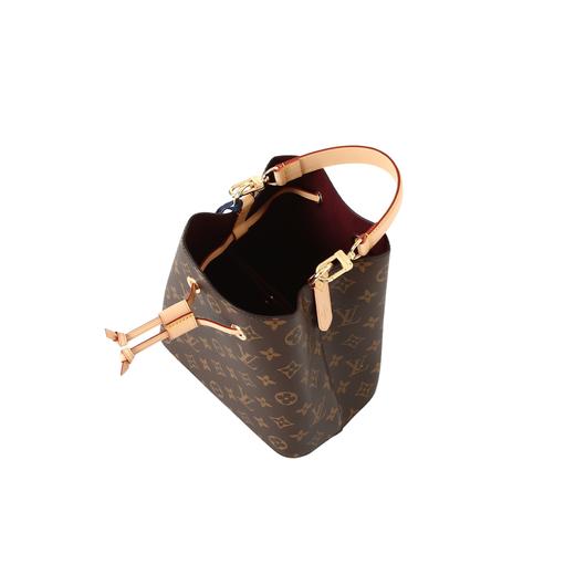 芯片全钢五金版本  可拆卸可调节肩带老花满印 涂层帆布拼牛皮革 水桶包斜挎手提包 迷你 女款 棕色， 商品图5