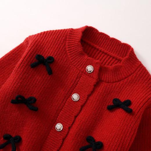 Hania2026年新年女童红色针织开衫秋冬新款中小童韩版蝴蝶结长袖毛衣套装90-140★ 商品图4