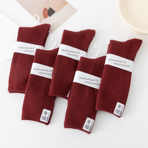安可拉红袜子女秋冬加厚保暖双针羊绒袜蛇年大红结婚本命年中筒袜 商品图2