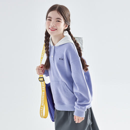 cicochild25冬季新款中大女童异质拼接连帽卫衣内里磨绒运动外套 商品图4