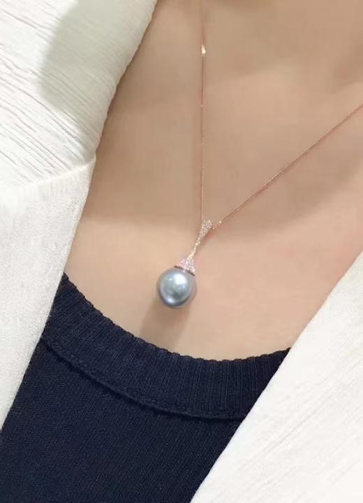 【私席真珠·新年盛宴】18K金镶钻灰珍珠吊坠，14-15mm珠 商品图2