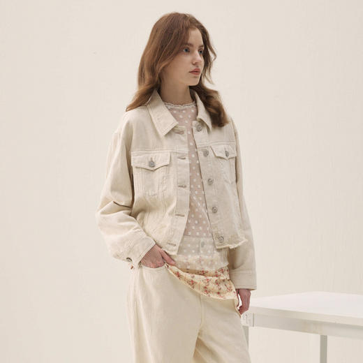 谜底牛仔外套长袖2026春季新品浮雕提花刺绣毛感流苏女261MW0200 商品图1