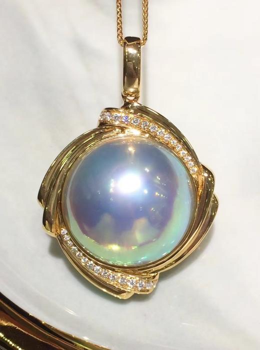 【私席真珠·新年盛宴】18K金镶钻马贝珍珠吊坠，19-20mm 商品图0