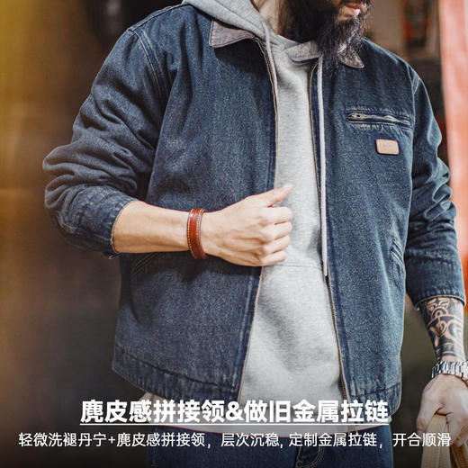 马登工装美式复古牛仔底特律夹克水洗做旧短款休闲翻领外套男款春 商品图4