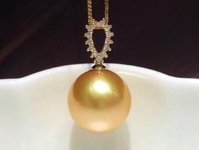 【私席真珠·新年盛宴】18K金镶钻金珍珠吊坠，13.9mm珠