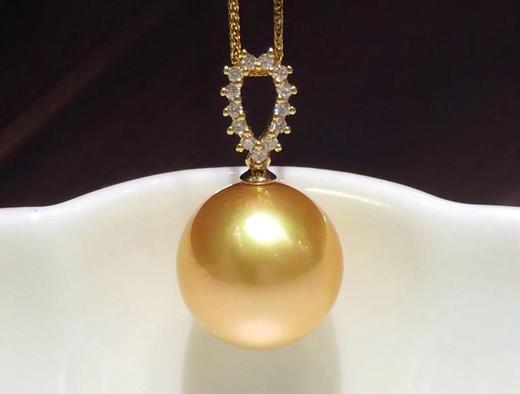 【私席真珠·新年盛宴】18K金镶钻金珍珠吊坠，13.9mm珠 商品图0