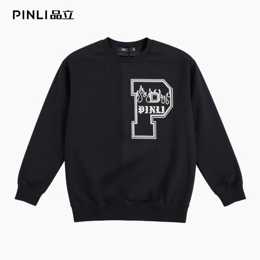 PINLI品立2025秋季新款男字母印花圆领宽松套头卫衣上衣青年潮牌BG253109019 商品图5