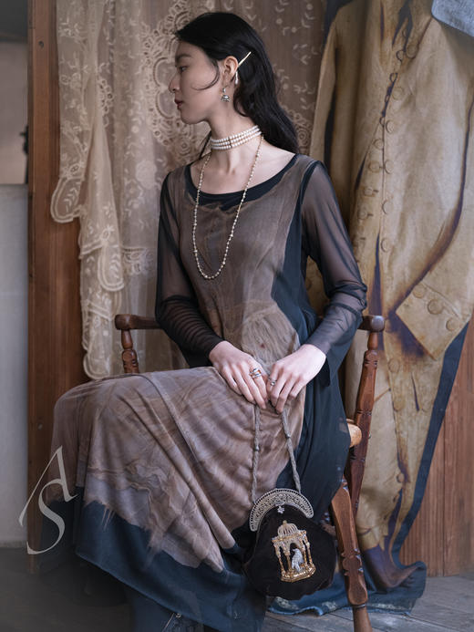 IA London  黑色古董衣裙印花网纱连衣裙 商品图2