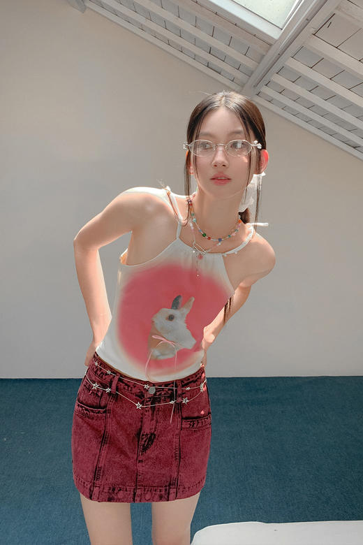 FTT FlyTheTruth『粉红狙击』 兔子印花绑带吊带背心女夏挂脖上衣 商品图5
