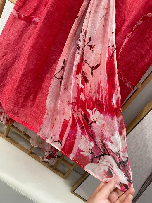 「断码清仓」复古文艺桃红色水墨花枝两件套连衣裙 L码  ZFYY218 商品图6