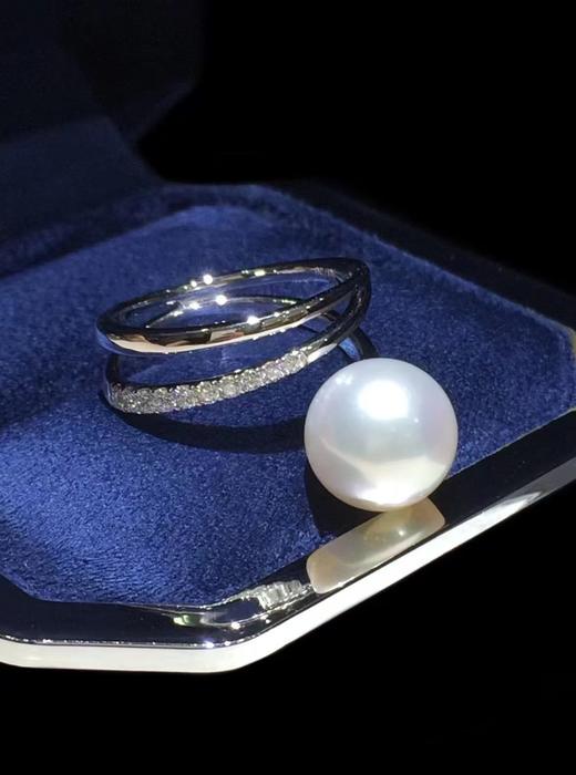 【私席真珠·新年盛宴】18K金镶钻白珍珠戒指，10-11mm珠  戒圈14 商品图1