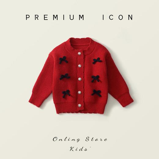 Hania2026年新年女童红色针织开衫秋冬新款中小童韩版蝴蝶结长袖毛衣套装90-140★ 商品图1