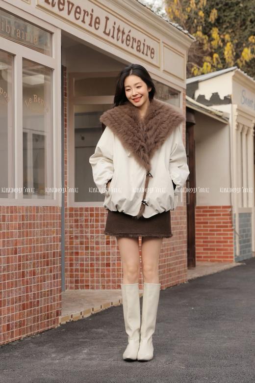 【门店同款】ENJOY冬季“游牧漫寻”狐狸毛翻领派克服 169094305 商品图3