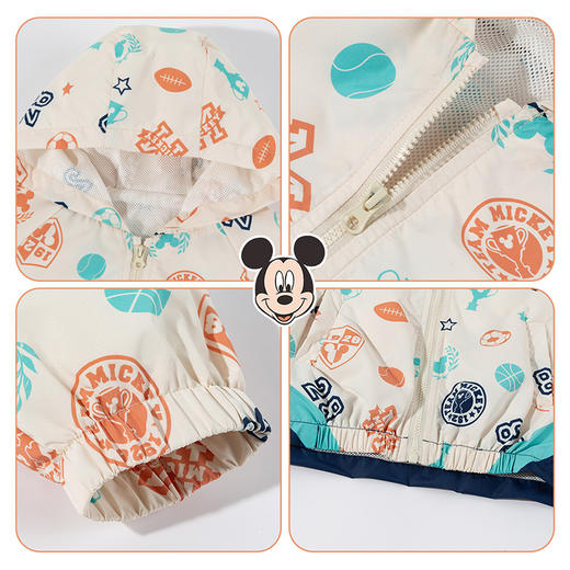 迪士尼（Disney）童装男童前开外套休闲运动防水防风耐磨轻量连帽外套2026春季新款ZD1FS007 商品图6