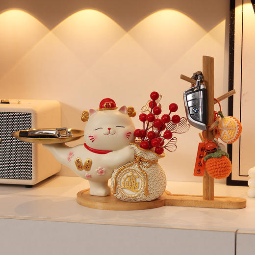 【招财猫钥匙收纳摆件】门口客厅家居鞋柜 电视柜摆件 入户玄关猫咪托盘礼品  商品图6