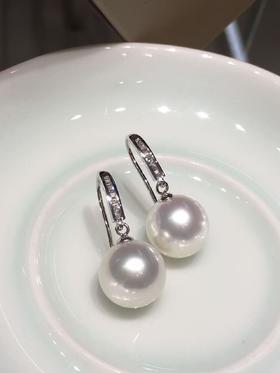 【私席真珠·新年盛宴】朱珠同款18k金镶钻澳白珍珠耳钩11-12mm 圆
