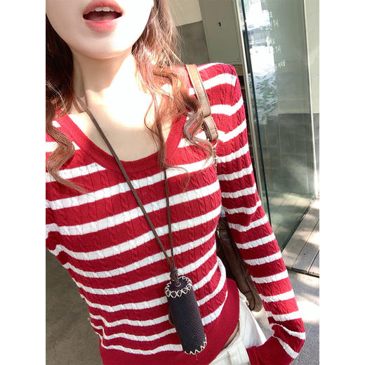 <曾小咸推荐>3.15现货秒杀 ！微信超特价！韩系条纹修身针织衫 日常149.99 立减80 秒杀69.99！！ 商品图1