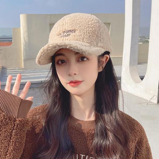 棒球帽女款秋冬季大头围毛绒防寒保暖韩版百搭加厚羊羔毛鸭舌帽子 商品图3