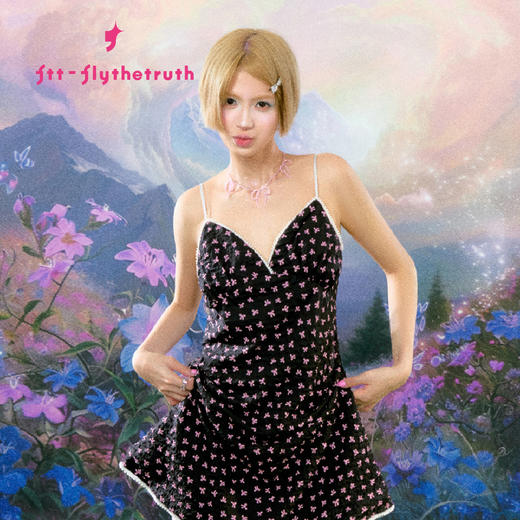 FTT FlyTheTruth  莫奈小憩 夏日蝴蝶结吊带连衣裙女法式少女长裙 商品图1