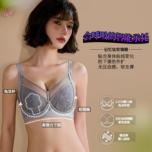 【先小显瘦❗️兔耳朵蕾丝大码内衣】挺拔更显瘦，提拉防下垂，超美超好看！新年文胸胖mm大胸显小调整型上托聚拢防下垂大胸马年本命年女薄D杯 商品图1