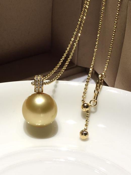 【私席真珠·新年盛宴】18k金镶南洋金珍珠项链 14-15mm 圆 商品图0