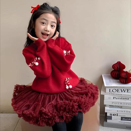 清清美日新年女童毛女童新年衣服红色毛衣冬装儿童针织衫洋气上衣新款喜庆过年服90-150★ 商品图1