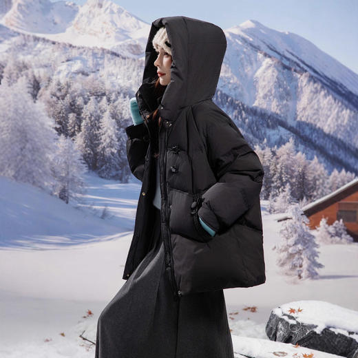 丁摩 时尚白鸭绒小个子加大码羽绒服女连帽外套2525 商品图3